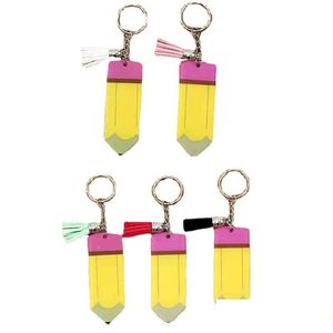 Keychains Lanyards Gepersonaliseerd blanco Tassel Keychain Creative Pencil Acryl Key Chain Teachers Day Gift Diy Keyring Drop Lever DHD4Y