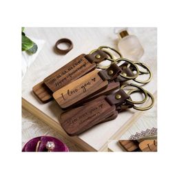 Porte-clés longes en cuir personnalisé porte-clés pendentif hêtre bois sculpture Lage décoration porte-clés bricolage fête des pères cadeau Drop Del Otboa