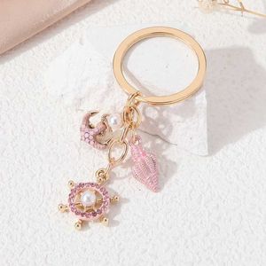 Keychains Lanyards Pretty Pink Pearl Turtle schepen Anchor Conch Ocean Life Visage Tool Key Rings For Adventure Friendship Gift Sieraden Q240403