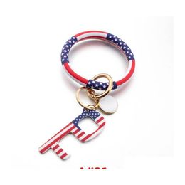 Llaveros Lanyards Pu Cuero Pulsera creativa Llavero para mujer Moda Floral Leopardo Pulsera Brazalete Llaveros Accesorios Dro Otb41