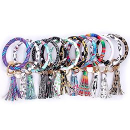 Keychains Lanyards PU Leer Polsol Keychain Bangle Fashion BB Hanger Grote Circle Keyring Tassel Bracelet For Women Sieraden D DH4V7