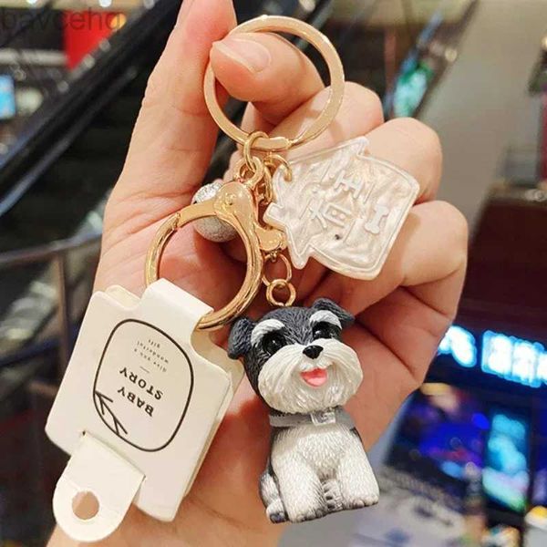 Keychains Lonyards résine artisanat pour animal chèques clés schnauzer chaînes clés sac à dos pendent tremble