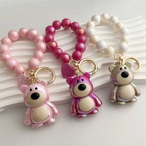 Keychains Lonyards résine petite poupée d'ours mignon Keychian avec chaînes en perles kawaii petits ours clés pour sac Pendnat Style Corée Keechain pour cadeaux Q240521