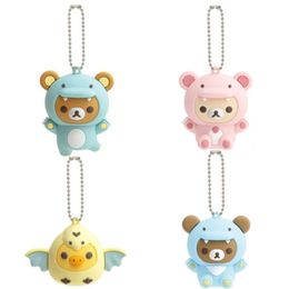 Sleutelhangers Lanyards Rilakkuma Draak PVC sleutelhanger Kiiroitori Chick Korilakkuma beer schattig Kawaii tas sleutelhangers mascotte sleutelhanger klein cadeau 230408