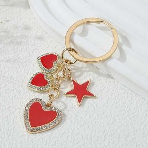 Keychains Lanyards Romantic Red Hearts Enamelo Glandoing Love Star Key Rings para mujeres Buenas amigas regalos de bricolaje hecho a mano Q240403