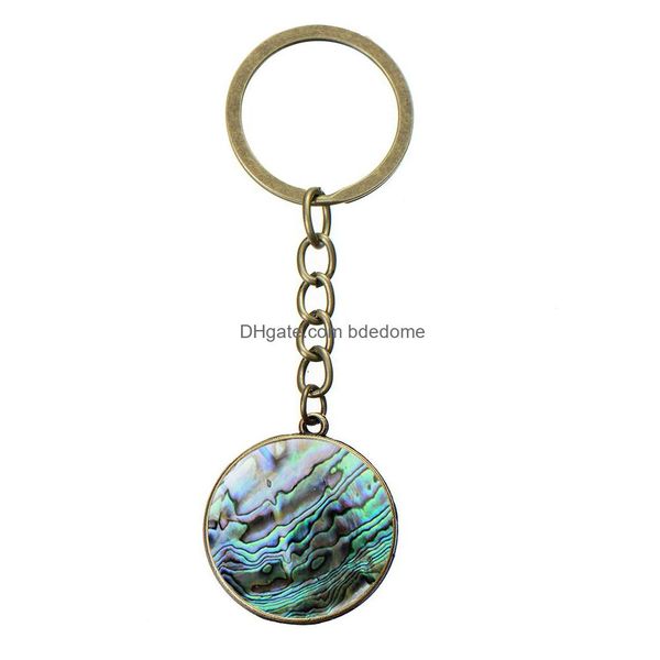 Porte-clés Longes Coquillage Ormeau Motif Porte-clés Colorf Photos Thème Océan Verre Cabochon Porte-clés Délicat Sac À Main Décorations Dhnoq