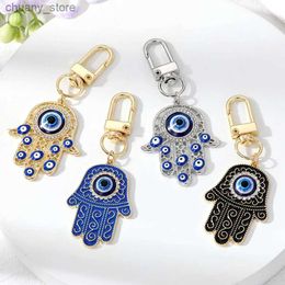 Sleutelchains lanyards glanzende holle evil eye hamsa hand sleutelhanger vrouwelijke sleutelhanger zirkoon fatima hand blauw oogtas auto luchtpods doos sleutel accessoires y240417