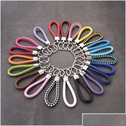 Sleutelhangers Lanyards Winkel S Mix Kleur Pu Leer Gevlochten Geweven Sleutelhanger Touw Ringen Fit Diy Cirkel Hanger Sleutel Dhymo