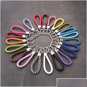 Llaveros Lanyards Shop S Mix Color Pu Cuero Trenzado Tejido Llavero Cuerda Anillos Fit Diy Circle Pendant Key Dhymo