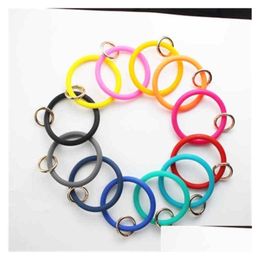 Sleutelhangers Lanyards Sile Armband Sleutelhanger Bangle Party Sleutelhanger Polsband Je hand Diy Zwart Rood Blauw Roze Autosleutel Mode Dames Heren Ot8Ol