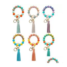 Keychains Lanyards SILE Keychain Keys Tassel Wood Beads Bracelet Courte