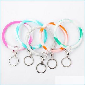 Keychains Lanyards Sile Round Bracelet Keychain Camouflage Woman Two Circle Polslet Key Ring Creative Bangle Holder Halloween Party DHHHO