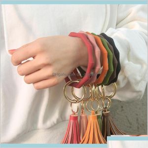 Keychains lanyards Sile polsklet sleutelhanger met lederen kwastje bangle sleutelhanger grote cirkel sleutelring gericht houder voor vrouwen meisjes 71QW dhlpl