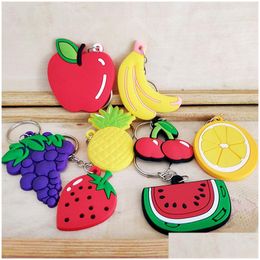 Keychains Lanyards Simuleerden Fruit Keychain Creative Watermelon Stberry PVC TAG Decoratie Pendant Key Chain Keyring Drop Delivery F DHGRZ