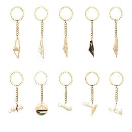 Keychains Lonyards en acier inoxydable Israël Palestine Carte Pendant Collier Country Géographie Y240510