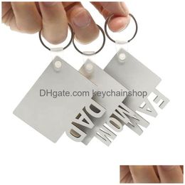 Keychains Lanyards Sublimatie Key Chain Mama Dad Fam Love Grad Keychain Fathers Mothers Day Gift Party Gefunie Blank MDF Custom Ring DHFEQ