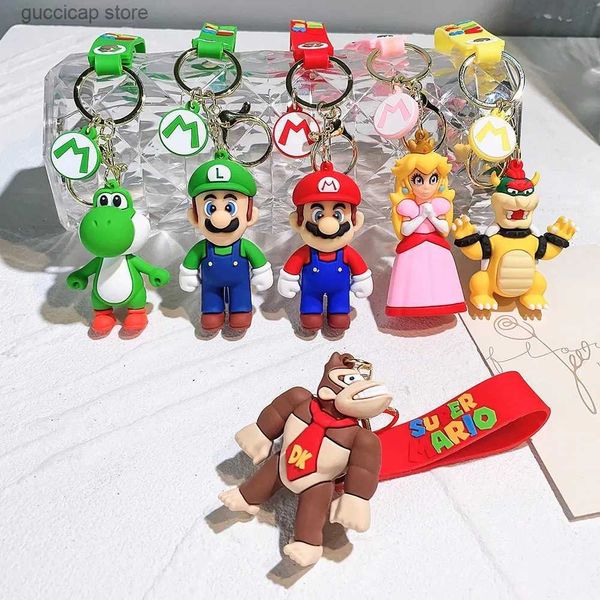 Porte-clés Longes Super Série Porte-clés Bros Luigi Toad Yoshi Bowser Action Figure Modèle PVC Décorations Dessin Animé Poupée Pendentif Jouets Gif Y240316