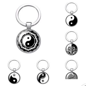 Porte-clés Longes Taiji Bagua Symbole Cabochon En Verre Porte-clés Sac De Voiture Porte-clés Anneau Titulaire Charmes Sier Couleur Hommes Femmes Cadeaux Drop D Dhcsz