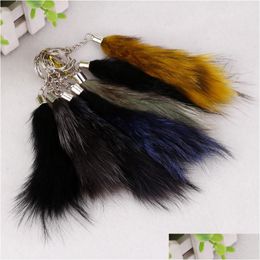 Keychains Lanyards Tail Keychain Long Real Pluche Handtas Charm Keyring hanger vakantie feest cadeau drop levering mode mode Acc dhgarden dhwr4