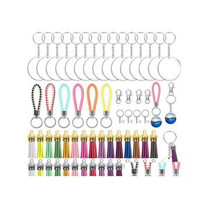 Keychains lanyards Tassel Bk 146pcs Acryl Keychain Blank Making Kit Colorf Tassels Keyringen met ketting voor doe -het -zelfprojecten Crafts DhSGB