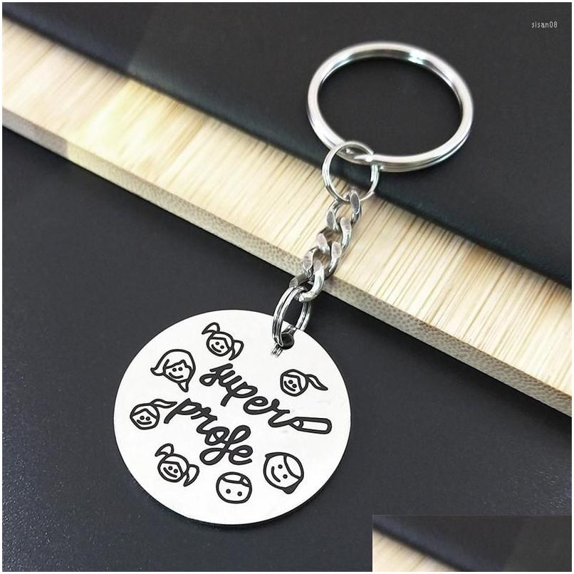 Keychains Lanyards Teacher Stainless Steel Keychain Jewelry Women Cute Souvenir Keyring Student Day Gifts La Mejor Profesora K519 D Dhte9