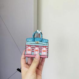 Keychains Lanyards Tiny House Leather Mini Bag Charm Keyring Decorate Purse Keychain Pendant