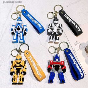 Sleutelhangers Lanyards Transformers Sleutelhanger Actiefiguren Optimus Prime Bumblebee Hangers Anime Autosleutelhanger Cartoon Pop Rugzak Hanger Speelgoed Geschenk Y240316