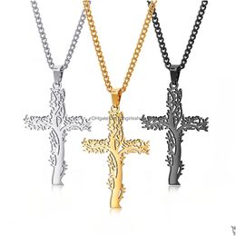 Porte-clés Longes Arbre de Vie Croix Pendentif Colliers Hommes Relin Foi Crucifix Charme Décoration Chaîne Pour Femmes Bijoux Cadeau Dro Dhpvt