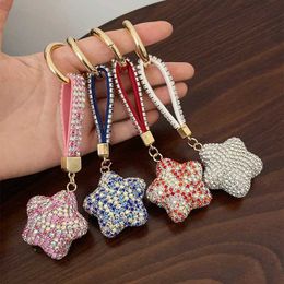 Keychains Lanyards Tren Exquisite Glitter Star Keychain Car Key Ring Bag Hanger Women Paren Keyring Gift Rhinestone Sieraden Accessoires J240509