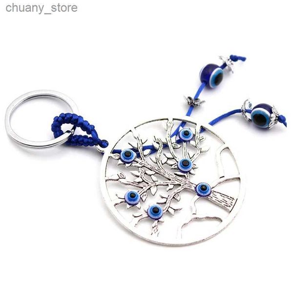 Keychains Lanyards Trkiye Azul para Evil Eyes Beads Partned Life Tree Wall Decoring Lucky Key Chain Garden Decoración de automóviles Decoración de automóviles Y240417