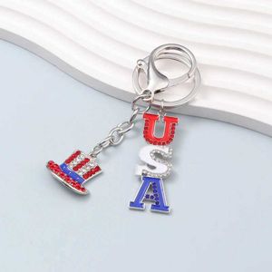 Keychains Lanyards USA Letter Righestone Magic Hat Independence Day of the United States Cool Key Rings For Women Men Good Handmade Gift Q240403