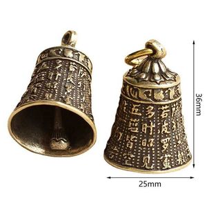 Keychains Lanyards Vintage Brass Tibetaans Boeddhisme Zes-woorden Mantra Bell Keychains Lanyard Hangers Handgemaakte touw Auto Key Chain Hanging Sieraden