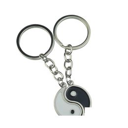 Keychains Lanyards Vintage Chinese elementen van Yin Yang Taiji Bagua -paar Keychain voor toetsen Auto Key Ring Hanger Charm Fashion Al Otgzy