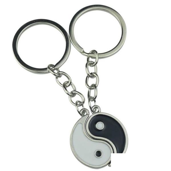 Keychains Lanyards Elements chinois vintage de Yin Yang Taiji Bagua Couple Keychain pour Keys Car Key Key Ring Pendant Charm Fashion Allo Dhtwd