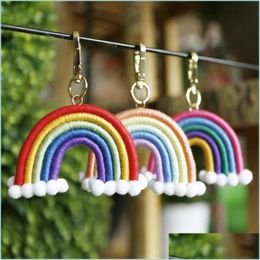Llaveros Lanyards Tejiendo Llaveros de arco iris para mujeres Boho Llavero hecho a mano Llavero Rame Bag Charm Car Hanging Jewelry Gifts 1 Dh7Gq