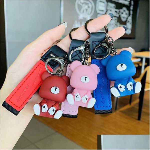 Keychains Lanyards Cartoon de vente en gros Budget Menles de clés Men de clés Femmes Sacs Purse Car Keychain Résine Little Bear Doll Pendant Accessoire Dhng6