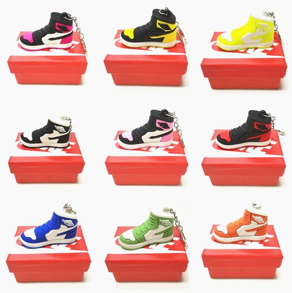 Llaveros Cordones Diseñador al por mayor Mini zapatilla de deporte de silicona Llavero con caja para hombres Mujeres Niños Llavero Regalo Zapatos Bolso Cadena Baloncesto Zapato Titular