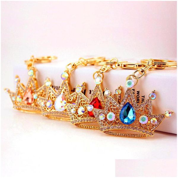 Llaveros Cordones Venta al por mayor Coreano Creativo Diamante con incrustaciones de corona Llavero de coche Accesorios para bolso de mujer Cadenas colgantes de metal Regalo Dhsyx