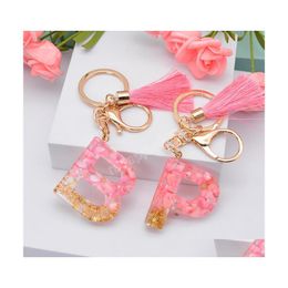 Keychains lanyards vrouwen roze Engelse letter sleutelhanger met kwast colorf stenen vulling hars az initi￫le sleutelhanger tas hangende pend dhi3p