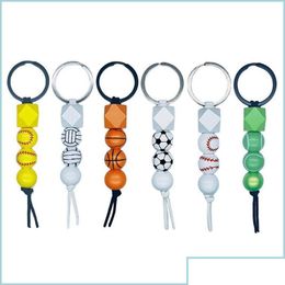 Keychains lanyards houten kralen sleutelhanger hanger sport basketbal voetbal honkbal honkbal kralen sleutelhanger sleutels drop levering dhud4