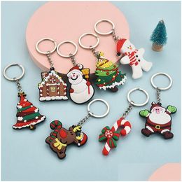 Keychains Lanyards Xmas Gift Cartoon Snowman Santa Claus PVC Christmas Keychain Pendant Keyring Drop Delivery Fashion Accessoires Dhjhl