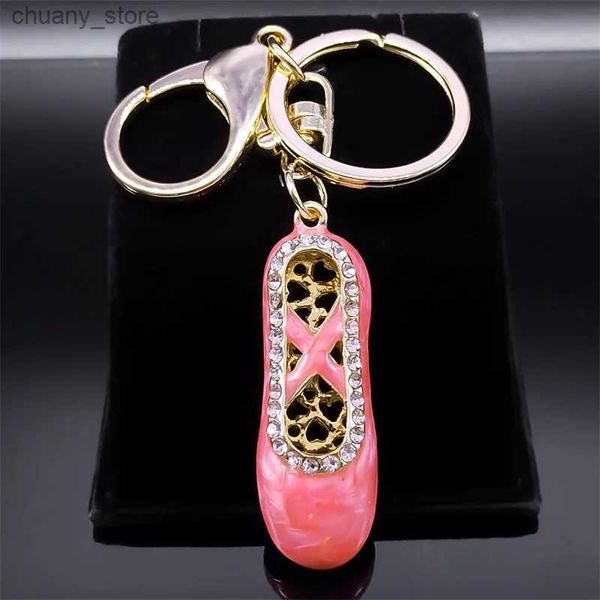 Keychains Lanyards y2k rose ballet dance chaussure de chaussure pour femmes pour femmes en émail en métal or couleur ballet accessoires clés sac à anneau bijoux k5314 y240417