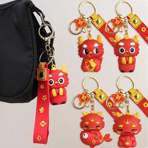 Keychains Lonyards Zodiac Dragon Keychain Pendentif For Childrens Sackepack Keyring Cute Cartoon Animal New Year Gift Q240403