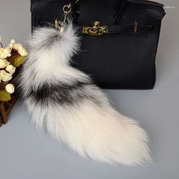 Porte-clés Grand Fox Tail Porte-clés Pompons Pompon Sac Pendentif Femmes Porte-clés Fluffy Véritable Chaîne De Fourrure Charme Porte-fille Cadeaux