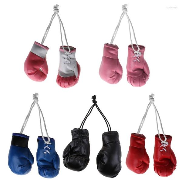 Llaveros Mini guantes de boxeo de cuero Perforación en miniatura Colgante negro / azul / rosa 2 piezas 40GB