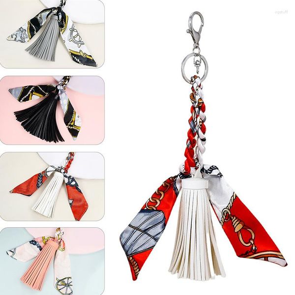 Porte-clés en cuir gland satin soie foulards porte-clés bowknot écharpe pendentif voiture sac à main sac porte-clés porte-clés filles sac à main porte-clés accessoires