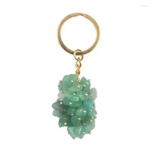Porte-clés couleur or jaune clair cercle forme irrégulière vert Aventurine porte-clés Lapis Lazuli bijoux de Style ethnique