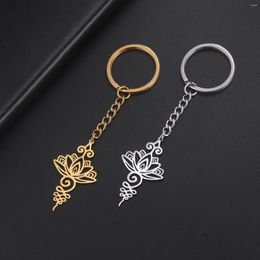 Porte-clés Fleur de Lotus Porte-clés Pendentif en acier inoxydable Symbolise la vie et la prospérité Sac Accessoires Cadeau Amulette en gros 2024