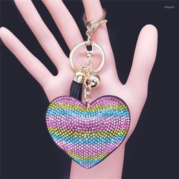 Keychains Love Heart Crystal Bag Accessoires Tassel Key Chain Women MixColor Rose Gold Color Keyrings sieraden Llaveros para Mujer KXS01