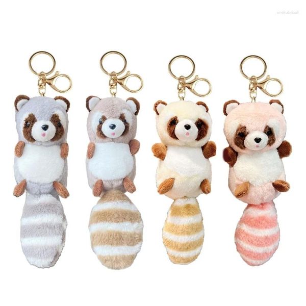 Porte-clés belle grande queue de raton laveur porte-clés Y2K peluche ornement pendentif porte-clés sac à dos décoration sac bijoux